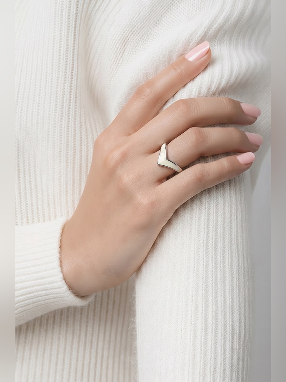 Silver and White Chevron Ring